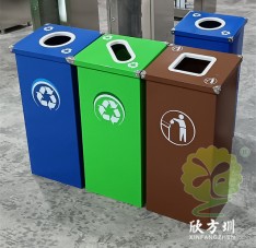 广东烤漆三色不锈钢分类垃圾桶投放点